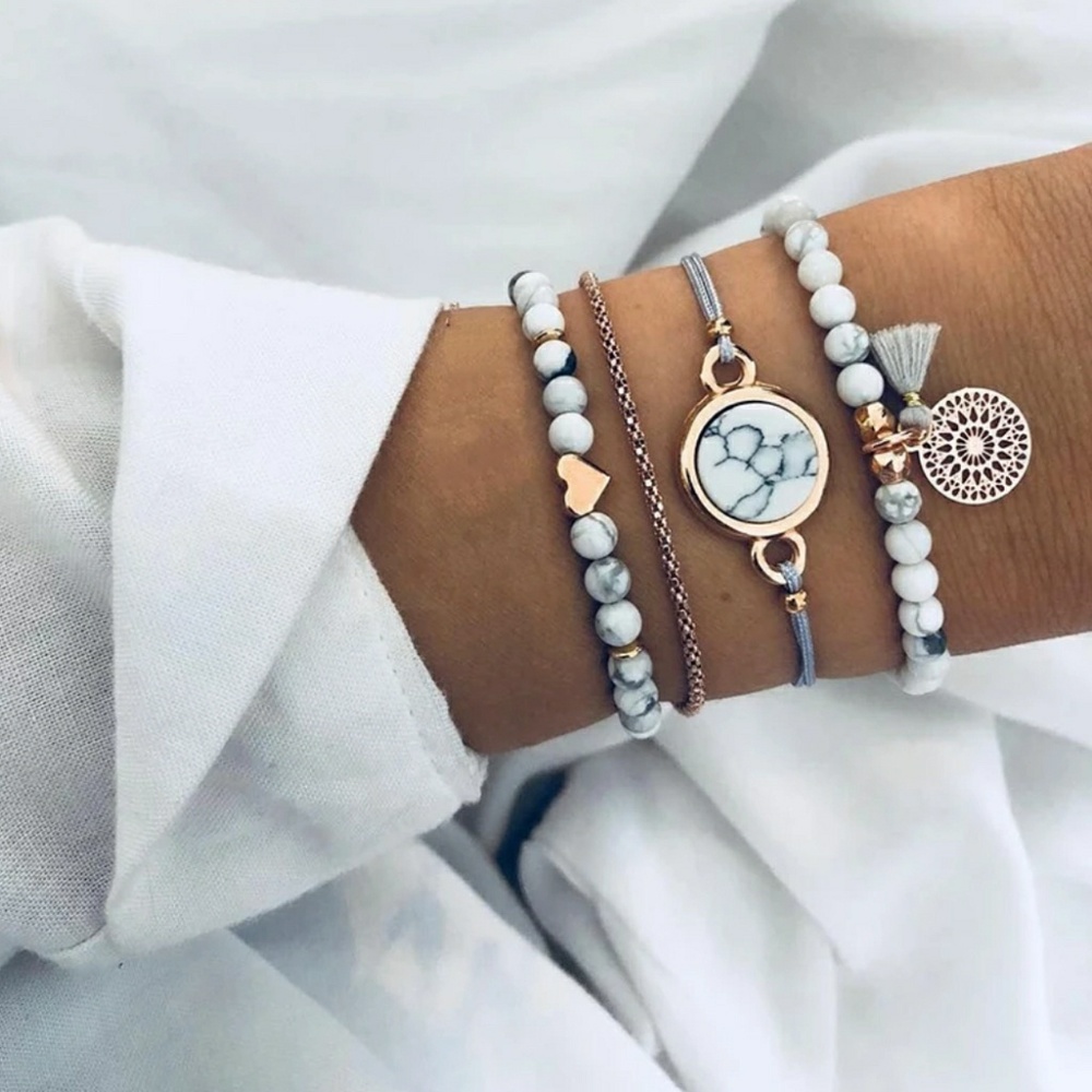 4 Piece Boho Marble Bracelet Set
